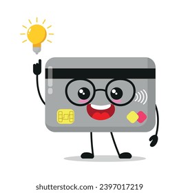 Cute smart credit card character. Funny economy got inspiration idea cartoon emoticon in flat style. closet vector illustration