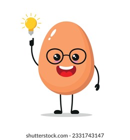 Cute smart egg character. Funny egg got inspiration idea cartoon emoticon in flat style. chick emoji vector illustration