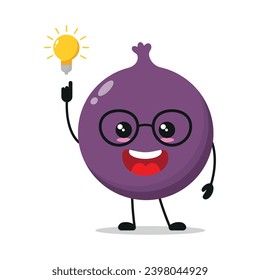 Cute smart fig character. Funny fruit got inspiration idea cartoon emoticon in flat style. closet vector illustration