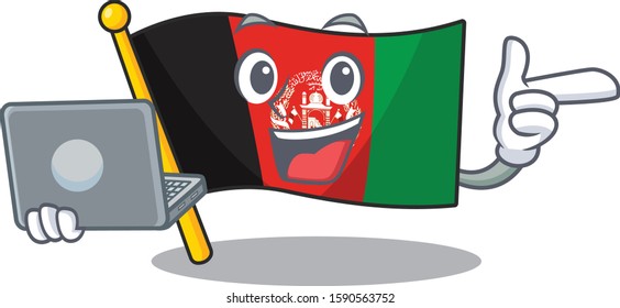 Cute and smart flag afghanistan Scroll working with laptop
