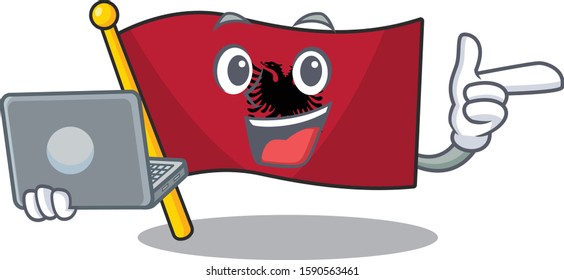 Cute and smart flag albania Scroll working with laptop