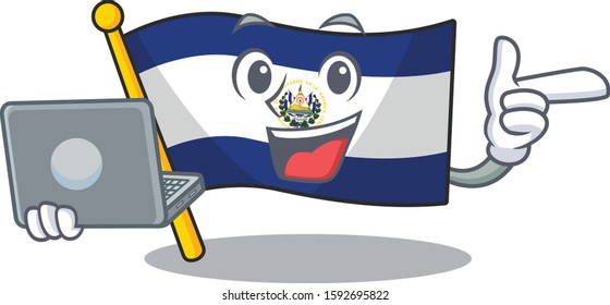 Cute and smart flag el salvador Scroll working with laptop