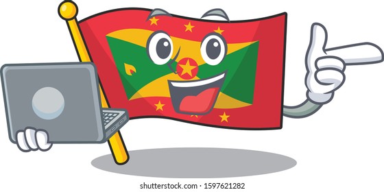 Cute and smart flag grenada Scroll working with laptop
