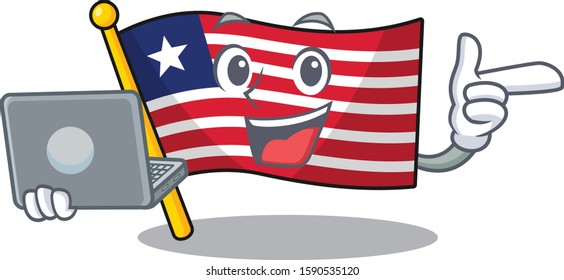 Cute and smart flag liberia Scroll working with laptop
