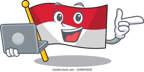 Cute and smart flag monaco Scroll working with laptop