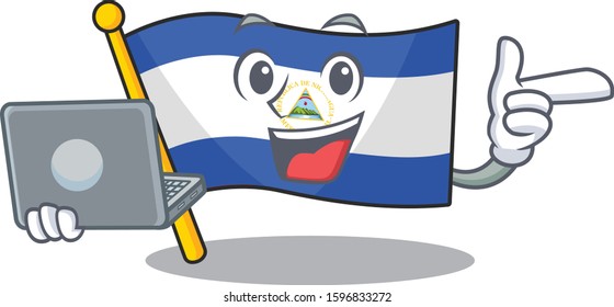 Cute and smart flag nicaragua Scroll working with laptop