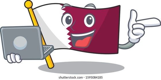 Cute and smart flag qatar Scroll working with laptop