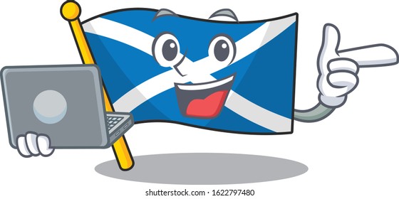 Cute and smart flag scotland Scroll working with laptop