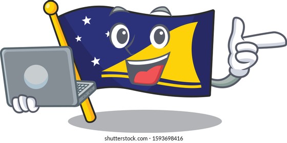Cute and smart flag tokelau Scroll working with laptop