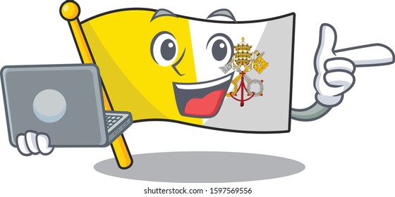 Cute and smart flag vatican city Scroll working with laptop