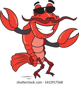 cute smart funny shrimp character with big smile standing glasses