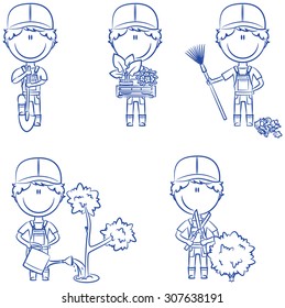 Cute and smart gardeners in different situations