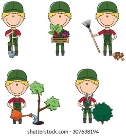 Cute and smart gardeners in different situations