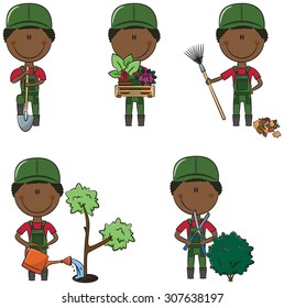 Cute and smart gardeners in different situations