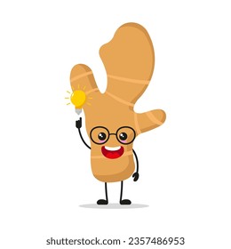 Cute smart ginger character. Funny food got inspiration idea cartoon emoticon in flat style. herb vector illustration