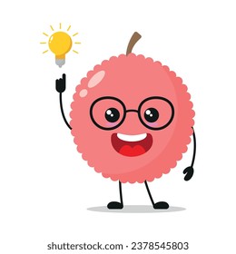 Cute smart lychee character. Funny fruit got inspiration idea cartoon emoticon in flat style. closet vector illustration