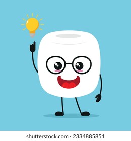 Cute smart marshmallow character. Funny marshmallow got inspiration idea cartoon emoticon in flat style. sweet emoji vector illustration
