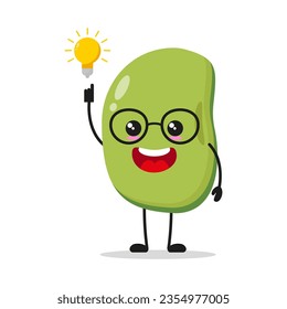 Cute smart mung bean character. Funny bean got inspiration idea cartoon emoticon in flat style. mung bean emoji vector illustration