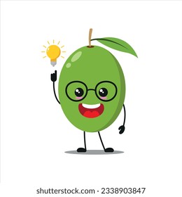  Cute smart olive character. Funny olive got inspiration idea cartoon emoticon in flat style. fruit emoji vector illustration