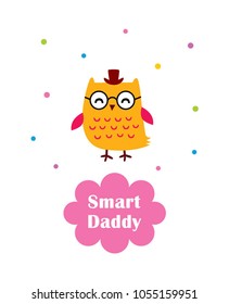 cute smart owl daddy cartoon vector