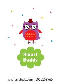 cute smart owl daddy cartoon vector