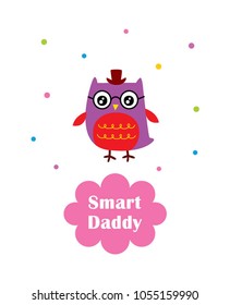 cute smart owl daddy cartoon vector