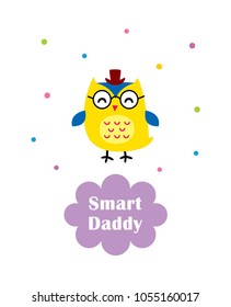 cute smart owl daddy cartoon vector