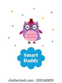 cute smart owl daddy cartoon vector