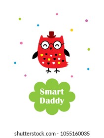 cute smart owl daddy cartoon vector