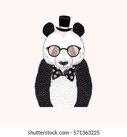 cute smart panda, animal illustration