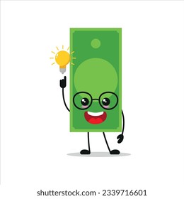 Personaje de dinero de papel inteligente. El dinero gracioso se inspiró en la idea de emoticono de dibujos animados de estilo plano. ilustración de vector de emoticonos financieros