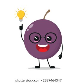 Cute smart passion fruit cartoon. Funny fruit got inspiration idea cartoon emoticon in flat style. closet vector illustration