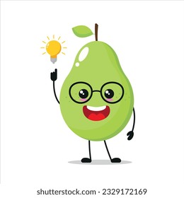 Cute smart pears character. Funny pears got inspiration idea cartoon emoticon in flat style. Fruit emoji vector illustration