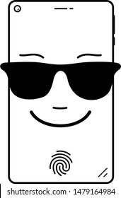 Cute smart phone with emoji. Vector outline icon.