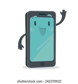 Cute smart phone waving goodbye