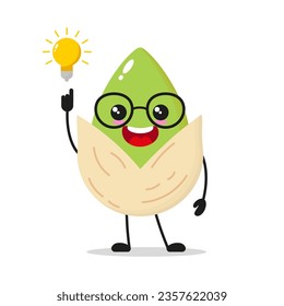 Cute smart pistachio character. Funny fruit got inspiration idea cartoon emoticon in flat style. pistachio emoji vector illustration
