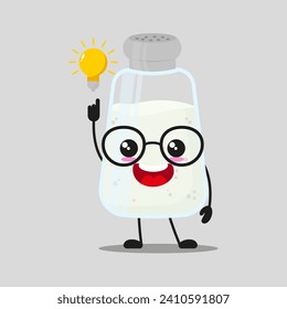Cute smart salt character. Funny ingredient got inspiration idea cartoon emoticon in flat style. closet vector illustration