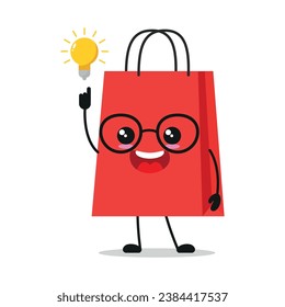 Cute smart shopping bag character. Funny bag got inspiration idea cartoon emoticon in flat style. closet vector illustration