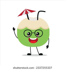 Cute smart slice coconut character. Funny coconut got inspiration idea cartoon emoticon in flat style. fruit emoji vector illustration