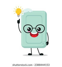 Cute smart soap character. Funny bath got inspiration idea cartoon emoticon in flat style. closet vector illustration