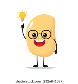 Cute smart soybean character. Funny soybean got inspiration idea cartoon emoticon in flat style. vegetable emoji vector illustration