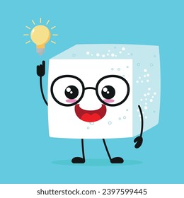Cute smart sugar character. Funny ingredient got inspiration idea cartoon emoticon in flat style. closet vector illustration