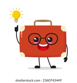 Carácter de maleta inteligente. Funny cartera de documentos inspiró la idea de emoticono de dibujos animados de estilo plano. ilustración de vector de bolsa