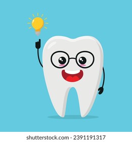 Cute smart tooth character. Funny teeth got inspiration idea cartoon emoticon in flat style. closet vector illustration