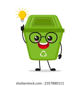 Cute smart trash bin character. Funny fungus got inspiration idea cartoon emoticon in flat style. wastebin emoji vector illustration