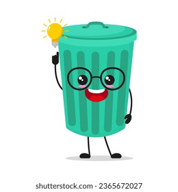 Cute smart trash can character. Funny dustbin got inspiration idea cartoon emoticon in flat style. garbage vector illustration