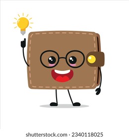 Cute smart wallet character. Funny purse got inspiration idea cartoon emoticon in flat style. financial emoji vector illustration