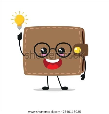 Cute smart wallet character. Funny purse got inspiration idea cartoon emoticon in flat style. financial emoji vector illustration