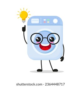 Cute smart washing machine character. Funny home appliance got inspiration idea cartoon emoticon in flat style. bag vector illustration