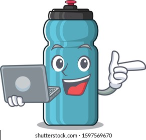 Cute and smart water bottle Scroll working with laptop